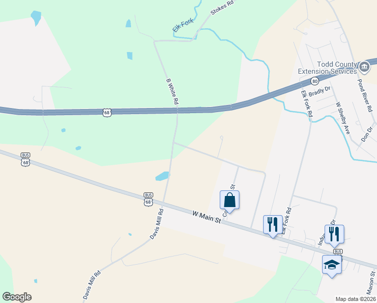 map of restaurants, bars, coffee shops, grocery stores, and more near B White Road in Elkton