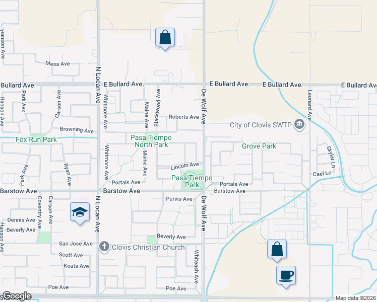 map of restaurants, bars, coffee shops, grocery stores, and more near 3311 Finchwood Avenue in Clovis