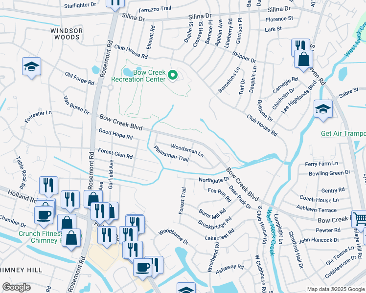 map of restaurants, bars, coffee shops, grocery stores, and more near 3417 Bow Creek Boulevard in Virginia Beach