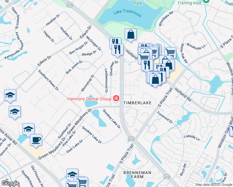 map of restaurants, bars, coffee shops, grocery stores, and more near 4400 Silverleaf Drive in Virginia Beach