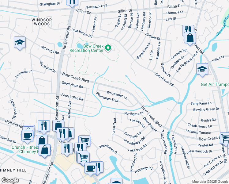 map of restaurants, bars, coffee shops, grocery stores, and more near 3417 Bow Creek Boulevard in Virginia Beach
