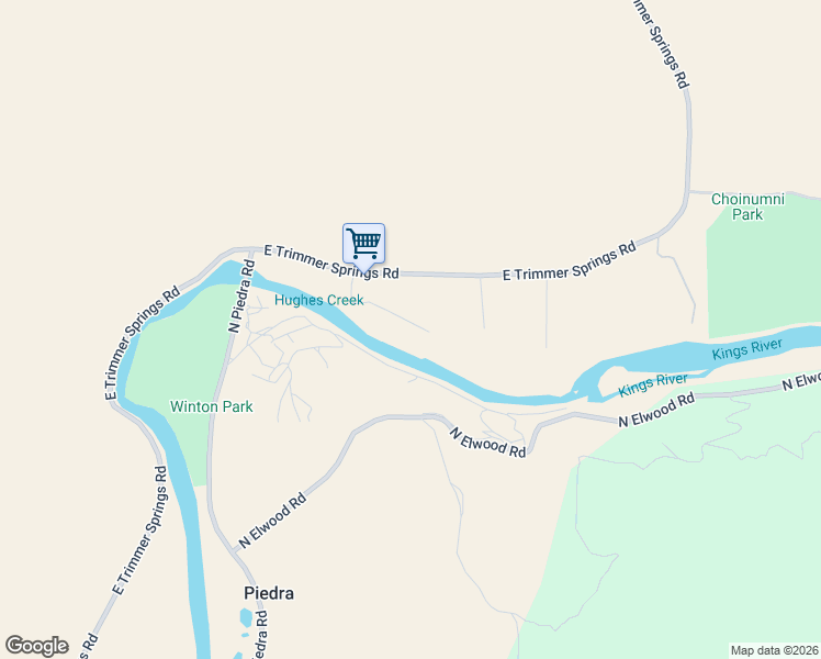 map of restaurants, bars, coffee shops, grocery stores, and more near 25727 East Trimmer Springs Road in Sanger