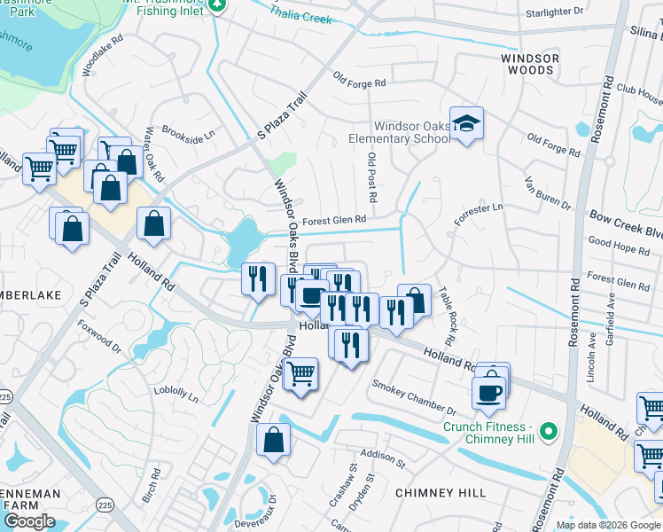 map of restaurants, bars, coffee shops, grocery stores, and more near 3864 Governors Way in Virginia Beach