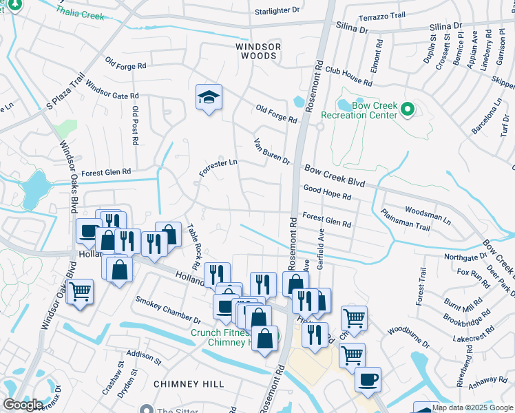 map of restaurants, bars, coffee shops, grocery stores, and more near 3640 Forest Glen Road in Virginia Beach