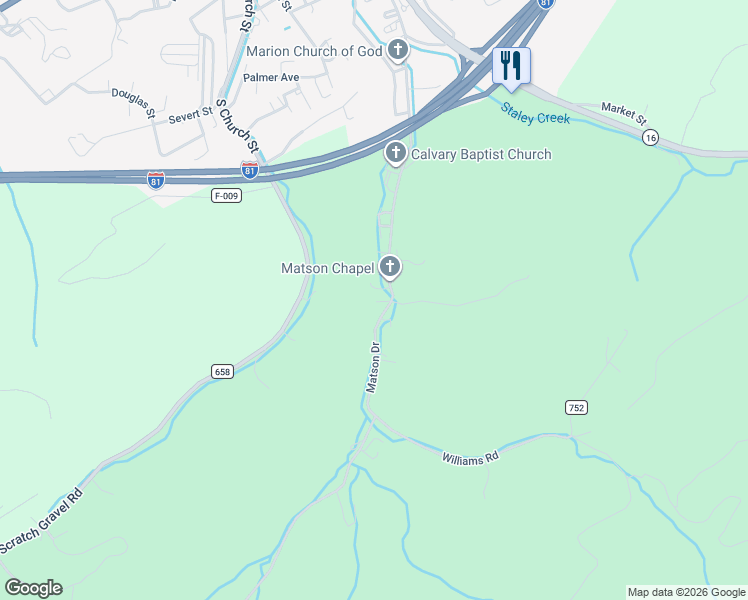 map of restaurants, bars, coffee shops, grocery stores, and more near 1046 Matson Drive in Marion