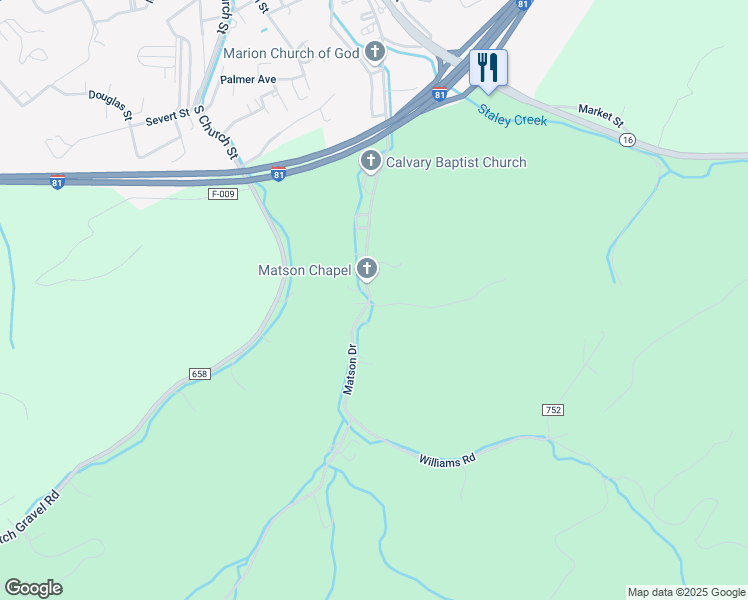 map of restaurants, bars, coffee shops, grocery stores, and more near 1029 Matson Drive in Marion