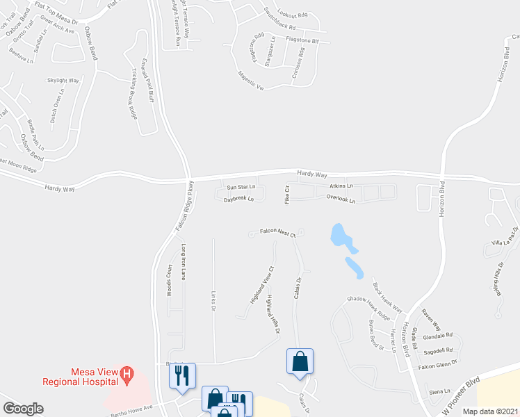 map of restaurants, bars, coffee shops, grocery stores, and more near 1104 Daybreak Lane in Mesquite