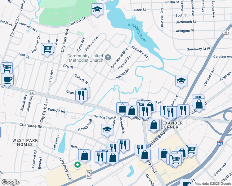 map of restaurants, bars, coffee shops, grocery stores, and more near 19 Bradley Avenue in Portsmouth
