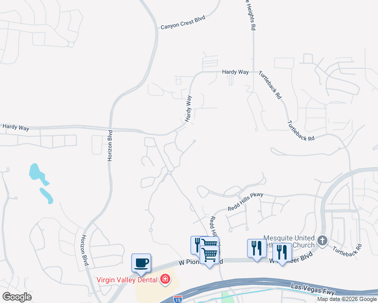 map of restaurants, bars, coffee shops, grocery stores, and more near 752 Hardy Way in Mesquite