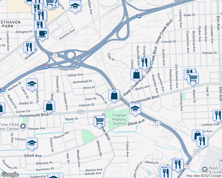 map of restaurants, bars, coffee shops, grocery stores, and more near 26 Bagley Street in Portsmouth