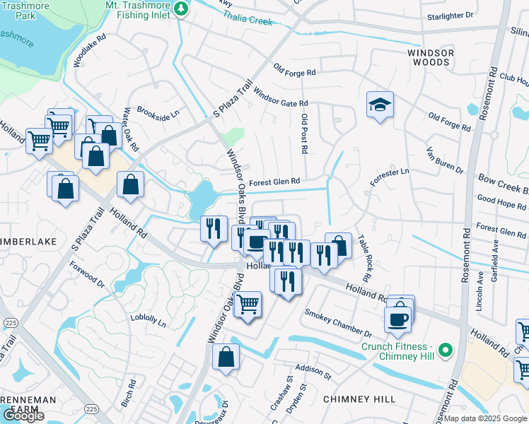 map of restaurants, bars, coffee shops, grocery stores, and more near 3864 Governors Way in Virginia Beach