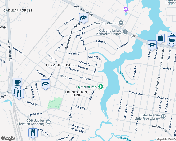 map of restaurants, bars, coffee shops, grocery stores, and more near 3002 Mattox Drive in Chesapeake
