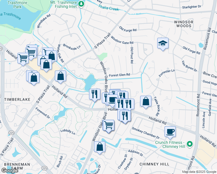 map of restaurants, bars, coffee shops, grocery stores, and more near 589 Chancery Lane in Virginia Beach