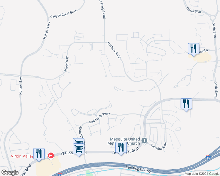 map of restaurants, bars, coffee shops, grocery stores, and more near 586 Via Ventana Drive in Mesquite