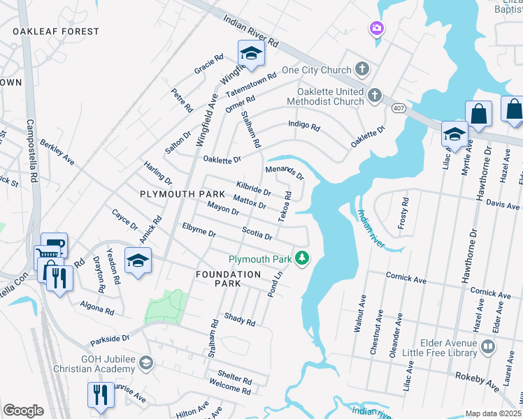 map of restaurants, bars, coffee shops, grocery stores, and more near 3002 Mattox Drive in Chesapeake