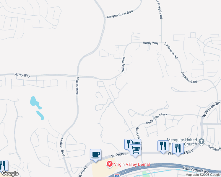 map of restaurants, bars, coffee shops, grocery stores, and more near 728 Hardy Way in Mesquite