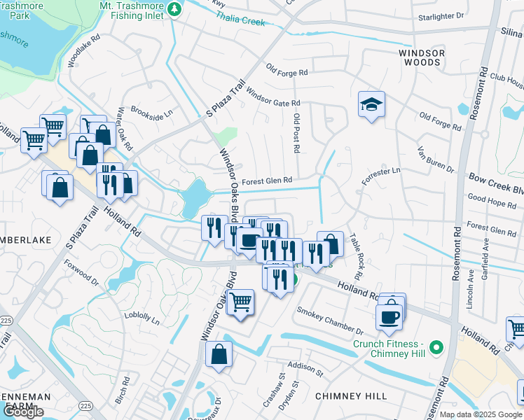map of restaurants, bars, coffee shops, grocery stores, and more near 3864 Governors Way in Virginia Beach
