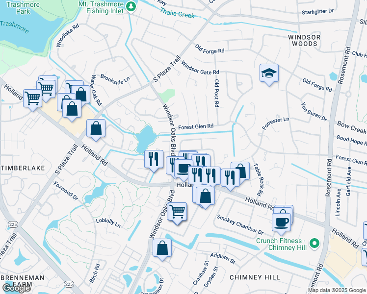 map of restaurants, bars, coffee shops, grocery stores, and more near 3864 Governors Way in Virginia Beach