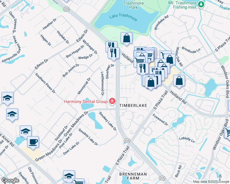 map of restaurants, bars, coffee shops, grocery stores, and more near 4305 Moosewood Court in Virginia Beach