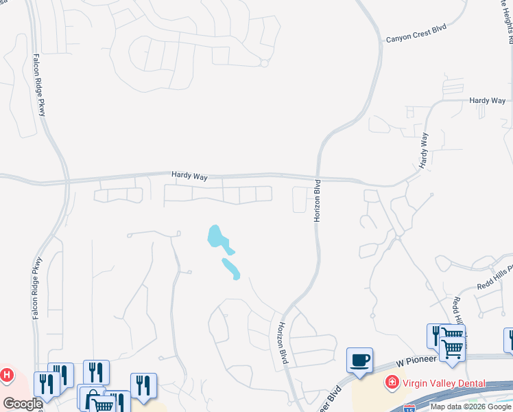 map of restaurants, bars, coffee shops, grocery stores, and more near 946 Overlook Lane in Mesquite