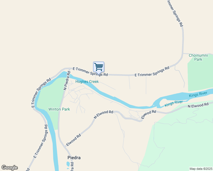map of restaurants, bars, coffee shops, grocery stores, and more near 25433 East Trimmer Springs Road in Sanger
