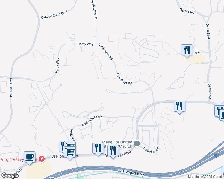 map of restaurants, bars, coffee shops, grocery stores, and more near 551 Via Ventana Drive in Mesquite