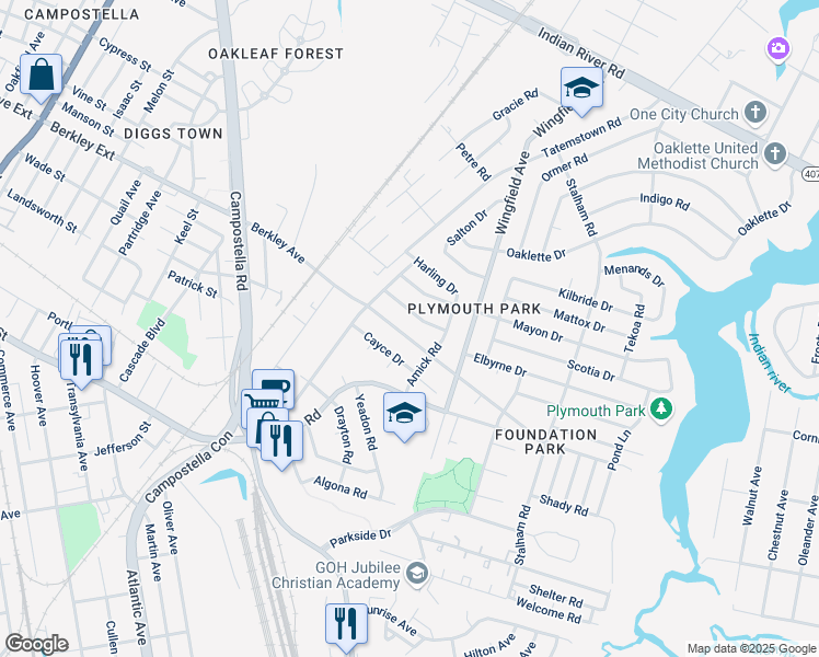 map of restaurants, bars, coffee shops, grocery stores, and more near 2607 Berkley Avenue in Chesapeake