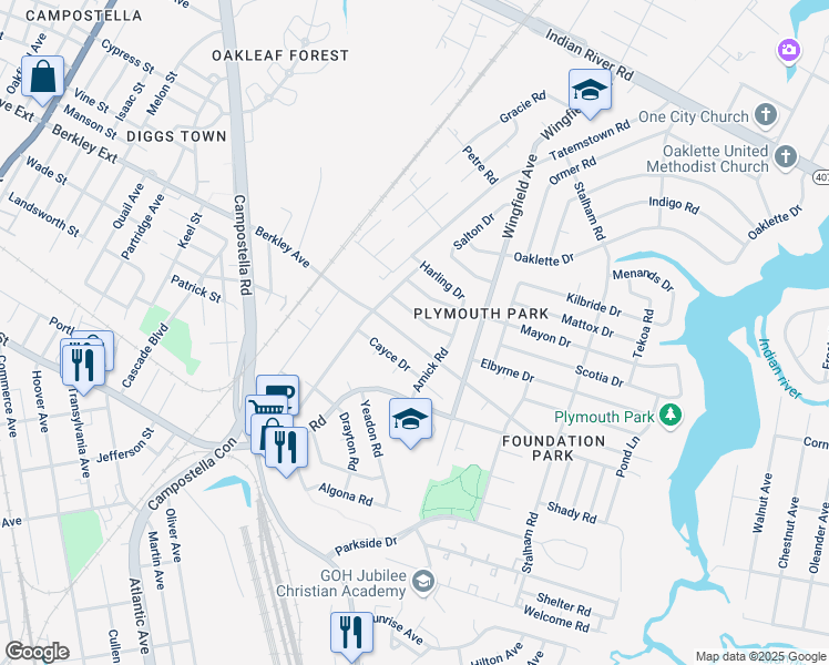map of restaurants, bars, coffee shops, grocery stores, and more near 2607 Berkley Avenue in Chesapeake