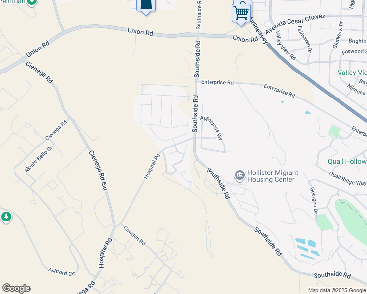 map of restaurants, bars, coffee shops, grocery stores, and more near 3010 Riverview Way in Hollister