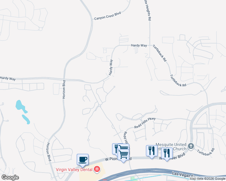 map of restaurants, bars, coffee shops, grocery stores, and more near 756 Hardy Way in Mesquite