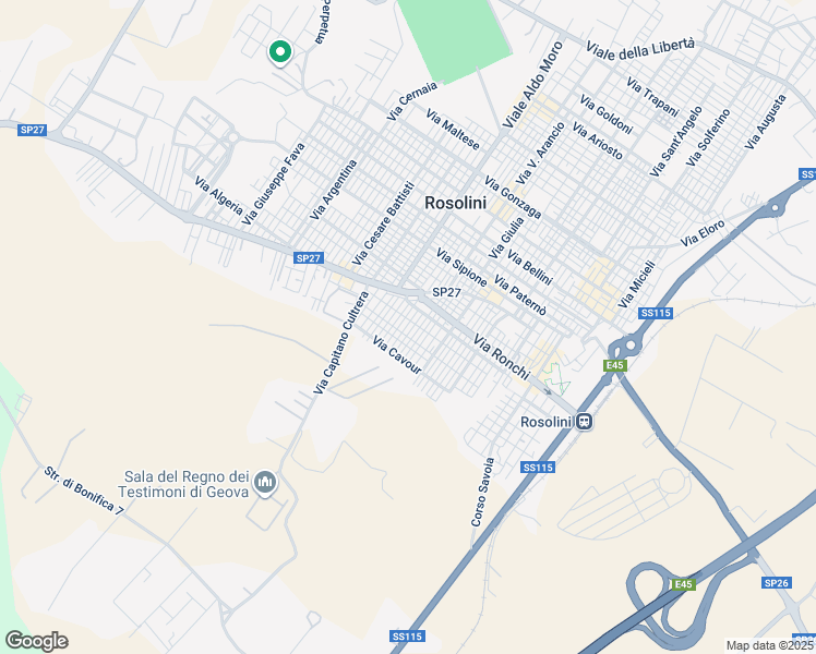 map of restaurants, bars, coffee shops, grocery stores, and more near 15 Via Antonello in Rosolini