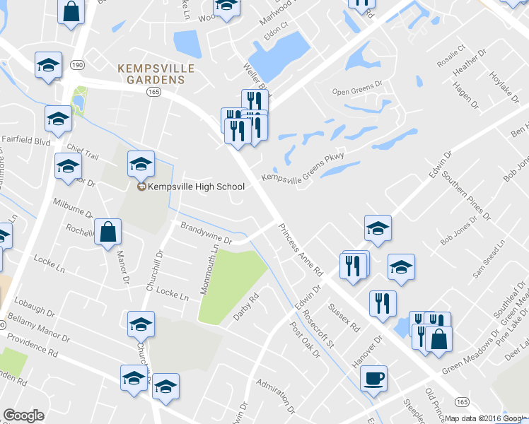 map of restaurants, bars, coffee shops, grocery stores, and more near 4837 Princess Anne Road in Virginia Beach