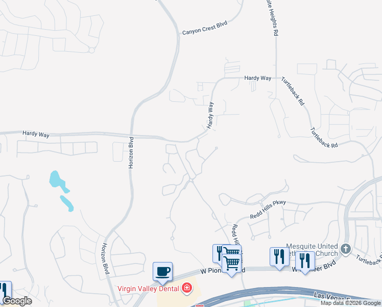 map of restaurants, bars, coffee shops, grocery stores, and more near 726 Hardy Way in Mesquite