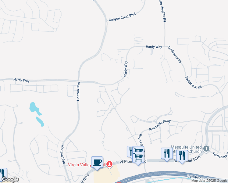 map of restaurants, bars, coffee shops, grocery stores, and more near 728 Hardy Way in Mesquite