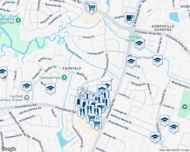 map of restaurants, bars, coffee shops, grocery stores, and more near 5241 Locke Lane in Virginia Beach