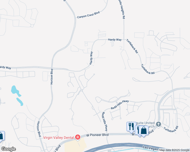 map of restaurants, bars, coffee shops, grocery stores, and more near 758 Hardy Way in Mesquite