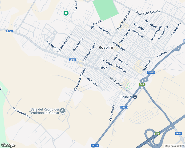 map of restaurants, bars, coffee shops, grocery stores, and more near 15 Via Antonello in Rosolini