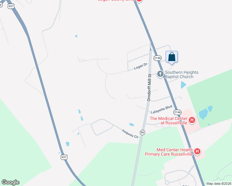 map of restaurants, bars, coffee shops, grocery stores, and more near in Russellville