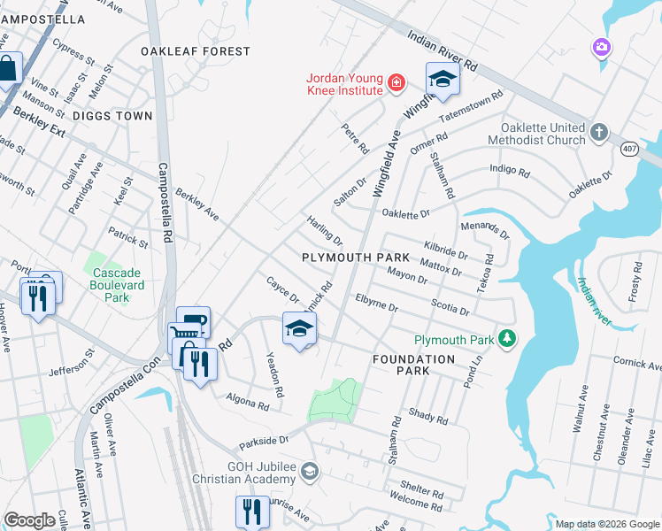 map of restaurants, bars, coffee shops, grocery stores, and more near 606 Amick Road in Chesapeake