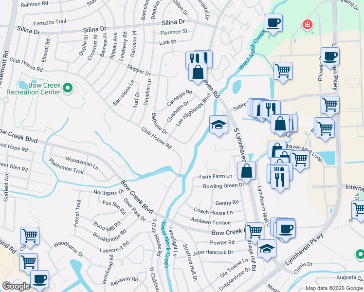 map of restaurants, bars, coffee shops, grocery stores, and more near 472 Ascot Court in Virginia Beach