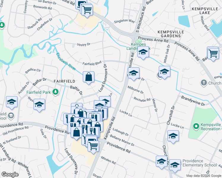 map of restaurants, bars, coffee shops, grocery stores, and more near 5224 Balboa Drive in Virginia Beach