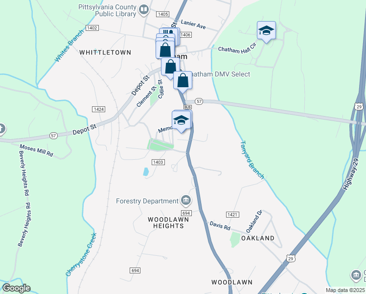 map of restaurants, bars, coffee shops, grocery stores, and more near 348 South Main Street in Chatham
