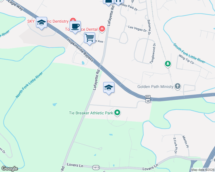 map of restaurants, bars, coffee shops, grocery stores, and more near 4300 Lafayette Road in Hopkinsville