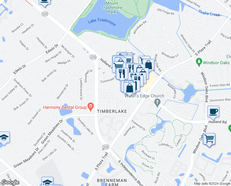 map of restaurants, bars, coffee shops, grocery stores, and more near 401 Saddlebrook Court in Virginia Beach