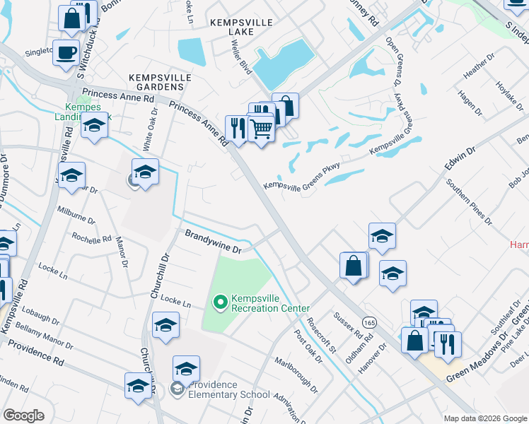 map of restaurants, bars, coffee shops, grocery stores, and more near 4837 Princess Anne Road in Virginia Beach