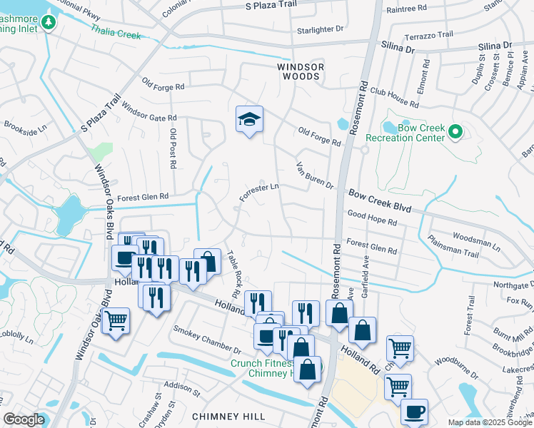map of restaurants, bars, coffee shops, grocery stores, and more near 613 North Pine Grove Road in Virginia Beach