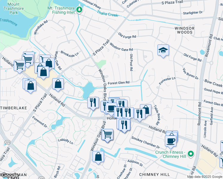 map of restaurants, bars, coffee shops, grocery stores, and more near 3864 Governors Way in Virginia Beach