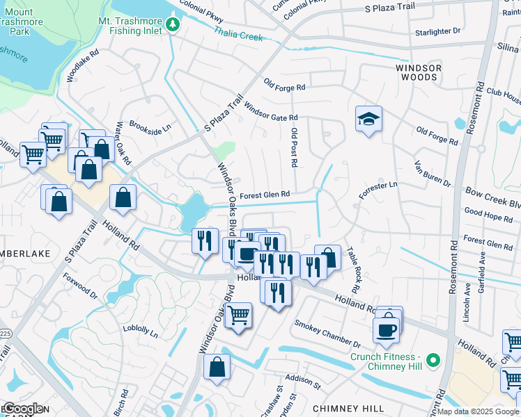 map of restaurants, bars, coffee shops, grocery stores, and more near 3864 Governors Way in Virginia Beach