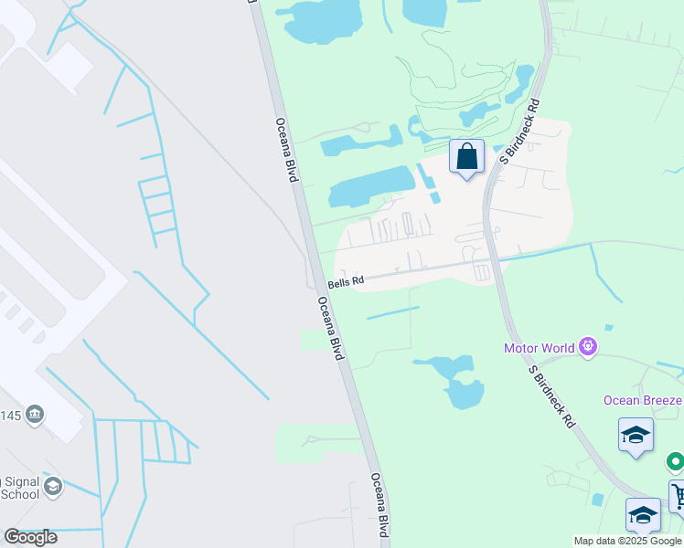 map of restaurants, bars, coffee shops, grocery stores, and more near 1317 Bells Road in Virginia Beach