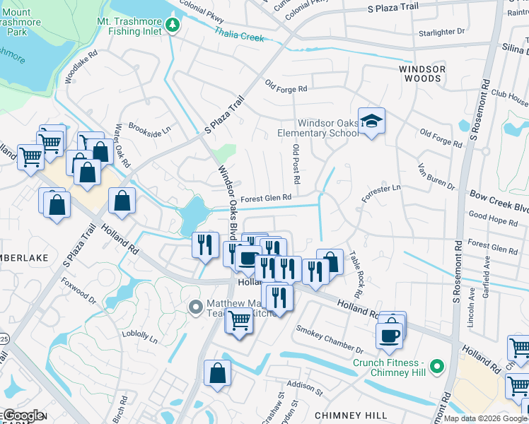 map of restaurants, bars, coffee shops, grocery stores, and more near 3864 Governors Way in Virginia Beach